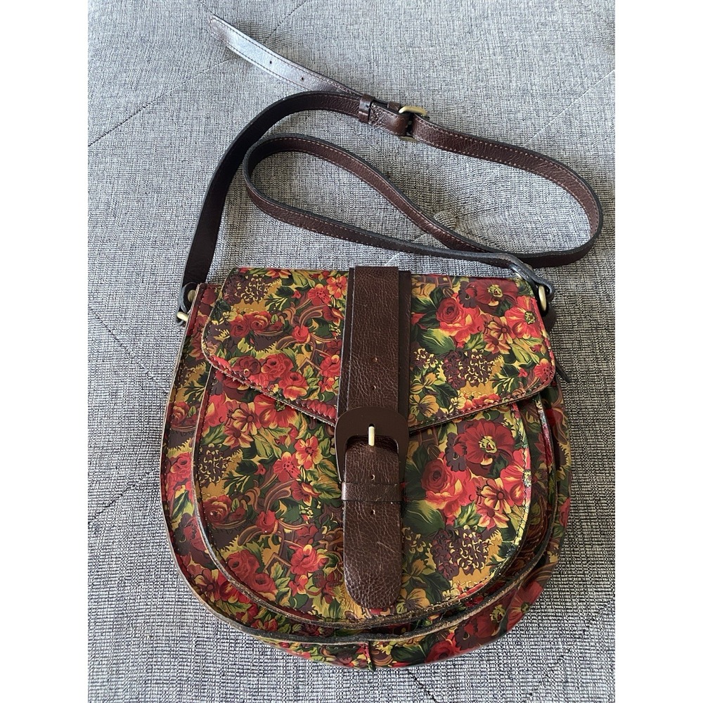Patricia Nash Padova Leather Crossbody Saddle Bag-Golden Rustic Forest